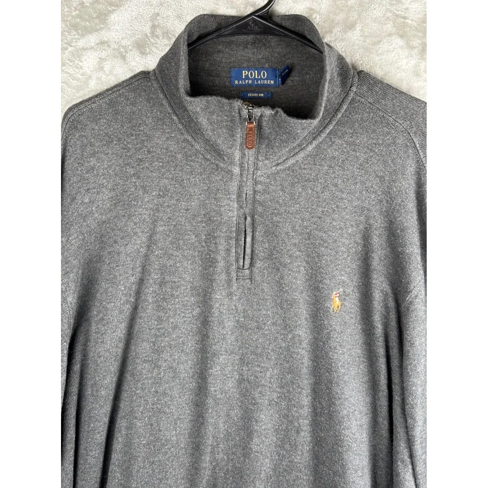 Polo Ralph Lauren Men's Gray Estate Rib Quarter Zip‎ Preppy Heritage Sweater XXL